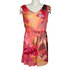 la Vie en Rose Aqua Women's Pink Abstract Mesh Beach Coverup Dress Large